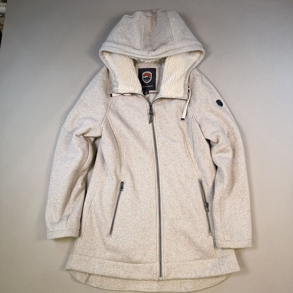 1 MADISON EXPEDITION Jacket Women S Oatmeal Fleece Sherpa Lined Hoodie Full Zip